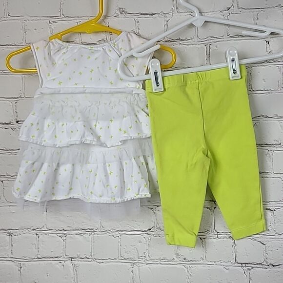 Carter's Baby Girl 3M Lime Green Butterfly Tulle Ruffled Top & Pants 2pc Outfit - Picture 5 of 7